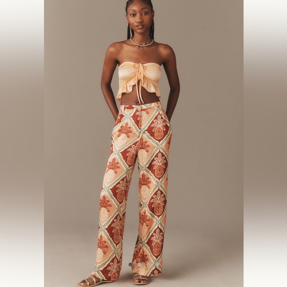 Farm Rio Pineapple satin wide leg pants. Size S. NWT. - Picture 1 of 4